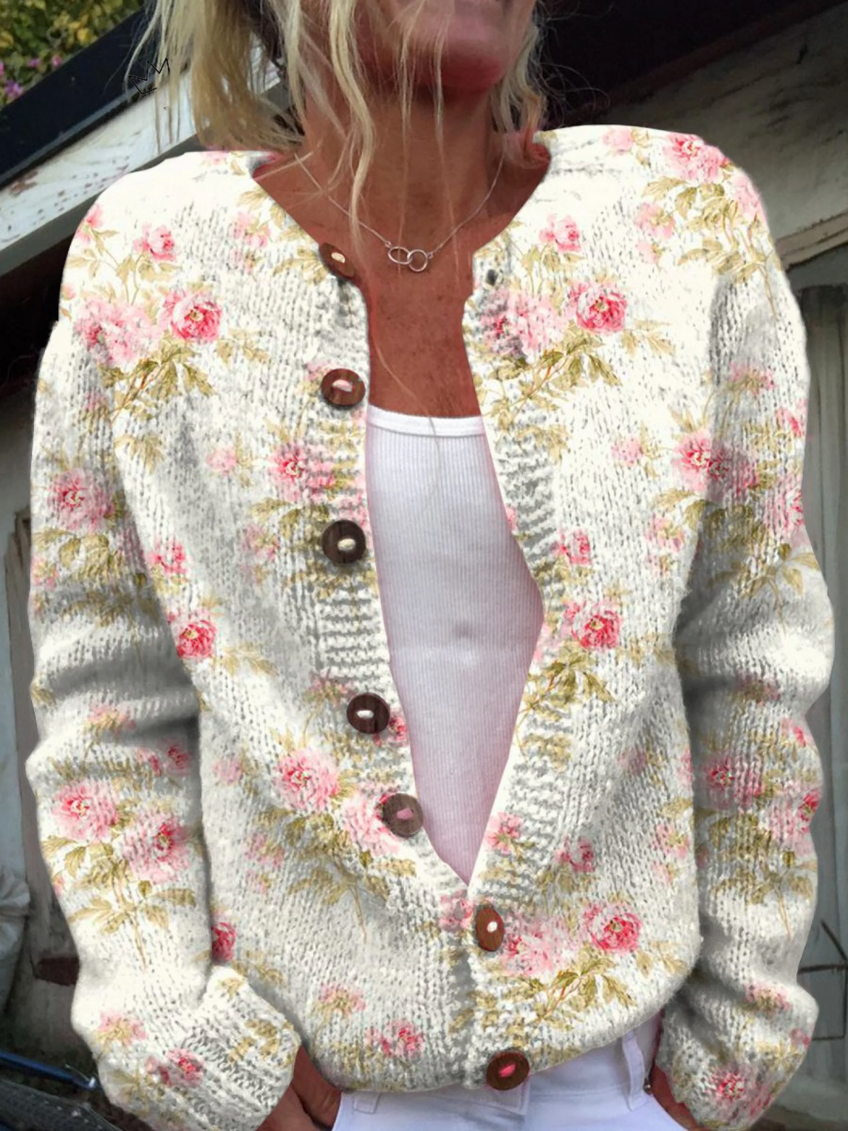 Kerensa™ | Cárdigan de punto con estampado floral vintage
