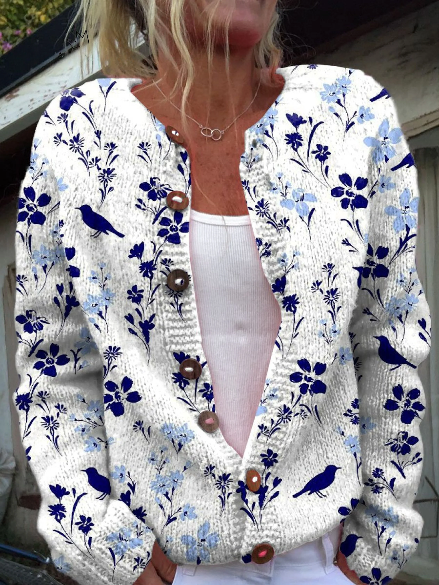 Vynora™ | Cárdigan de punto con estampado floral vintage
