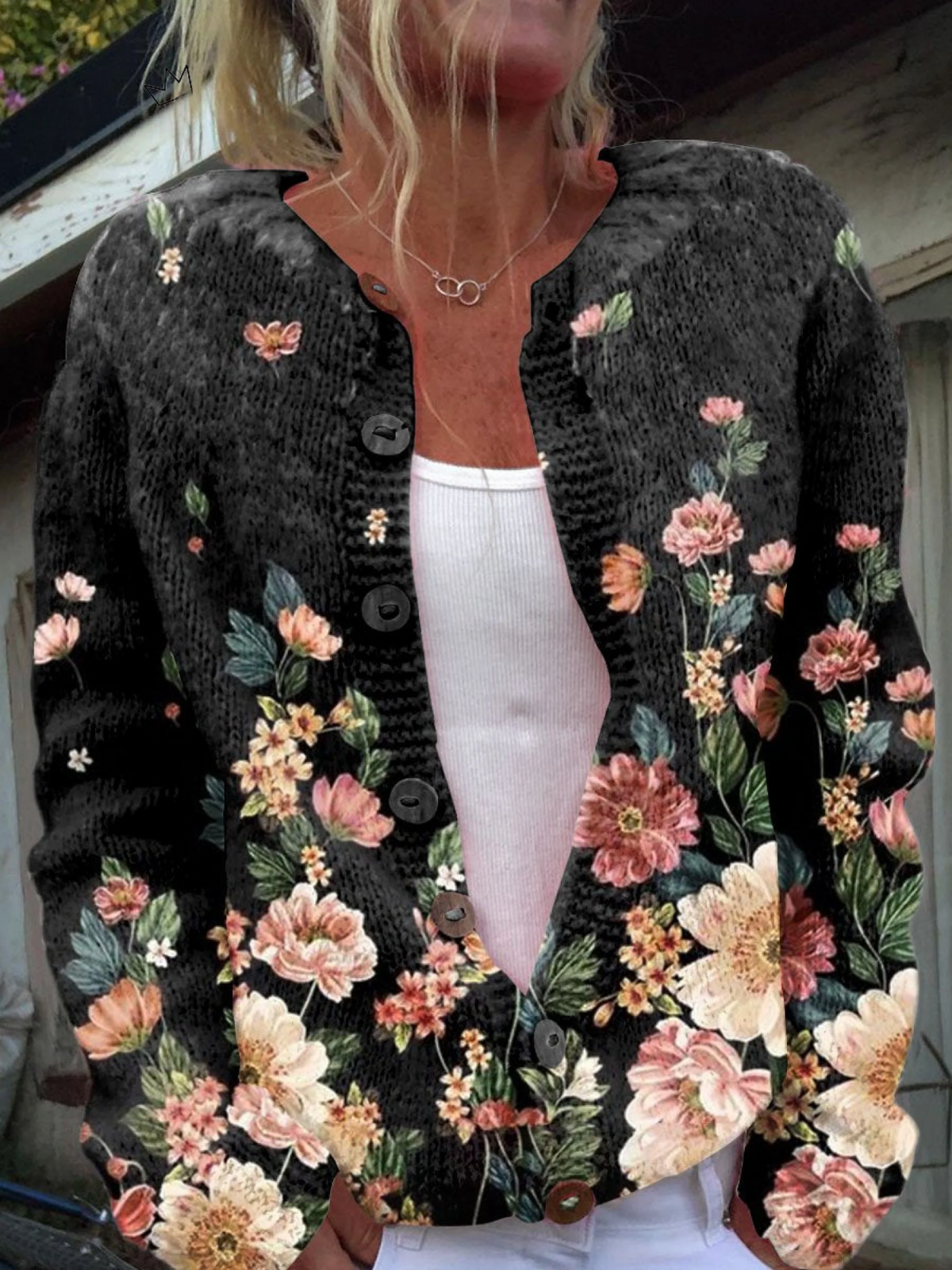Kivara™| Cárdigan de punto con estampado floral vintage