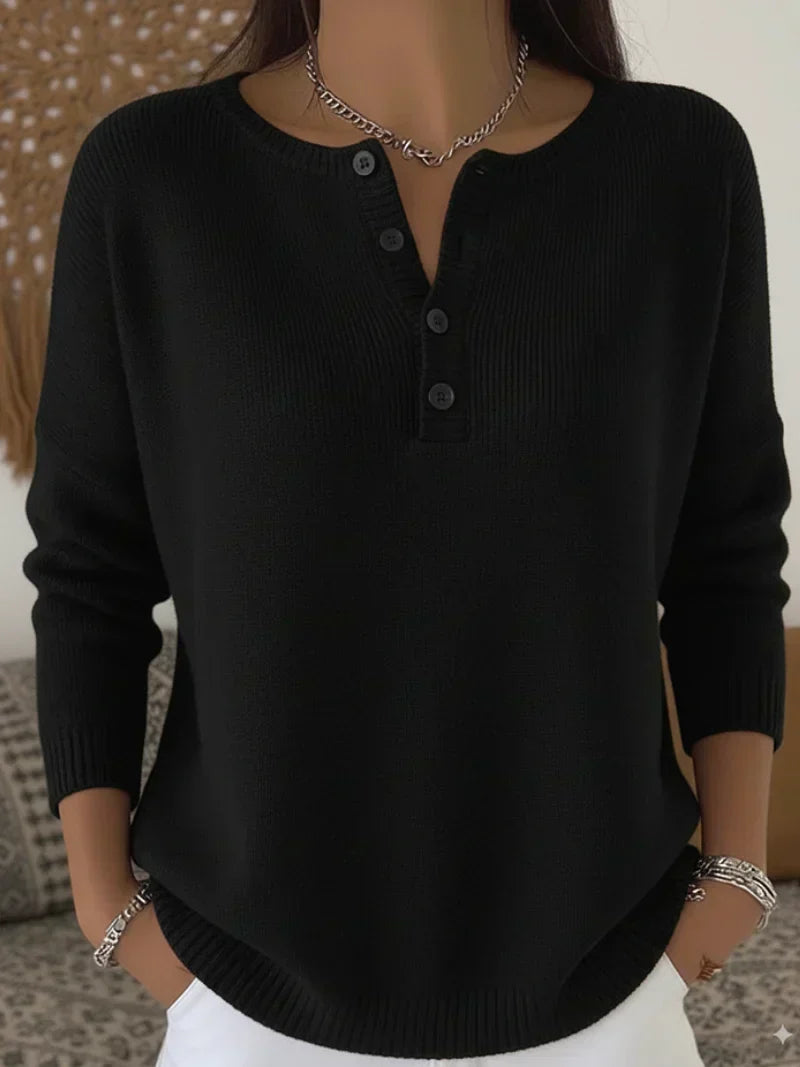 Helena™ | Jersey de punto con cuello Henley y botones