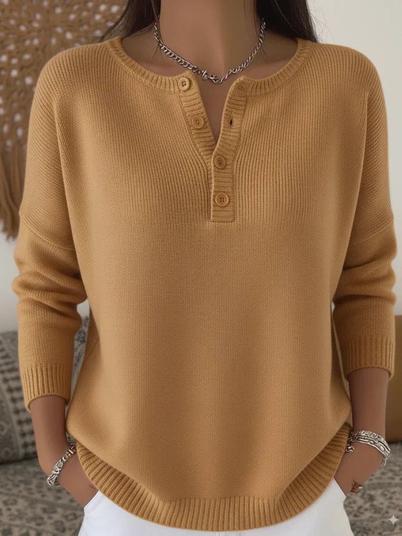 Helena™ | Jersey de punto con cuello Henley y botones