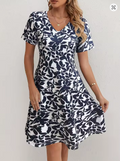 Vestido Azul Marino con Estampado de Hojas para Mujer