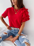 Camiseta Holgada de Manga Corta con Volantes para Mujer