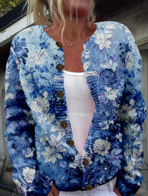Tiverly™ | Cárdigan de punto con estampado floral vintage