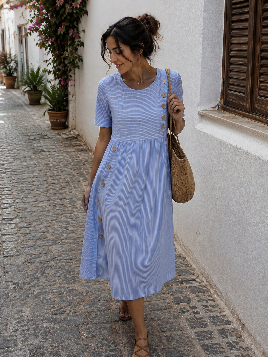 Rosabel | Vestido midi a rayas costeras