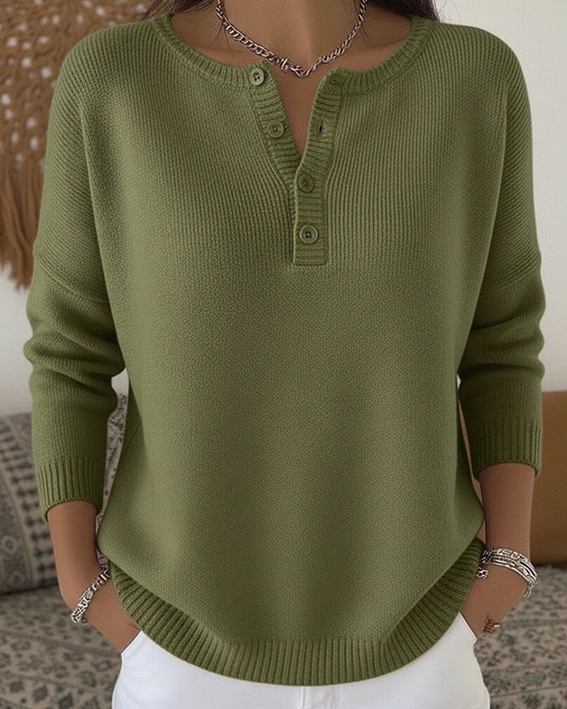 Helena™ | Jersey de punto con cuello Henley y botones