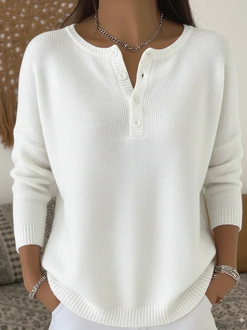 Helena™ | Jersey de punto con cuello Henley y botones