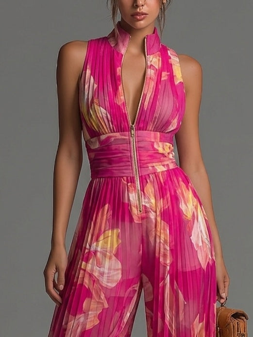Mono Plisado Floral Fucsia
