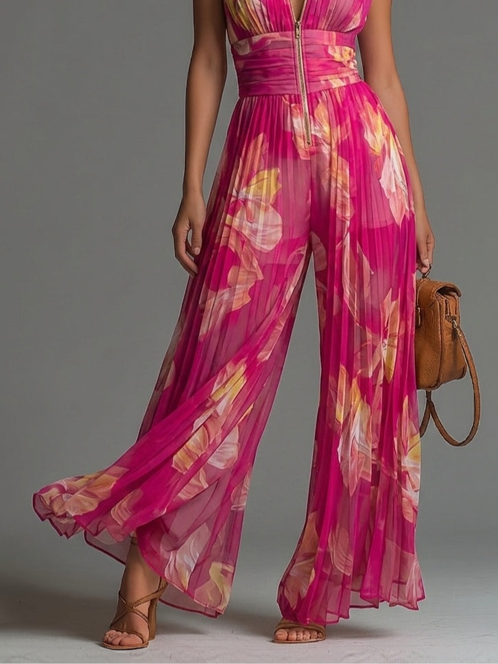 Mono Plisado Floral Fucsia