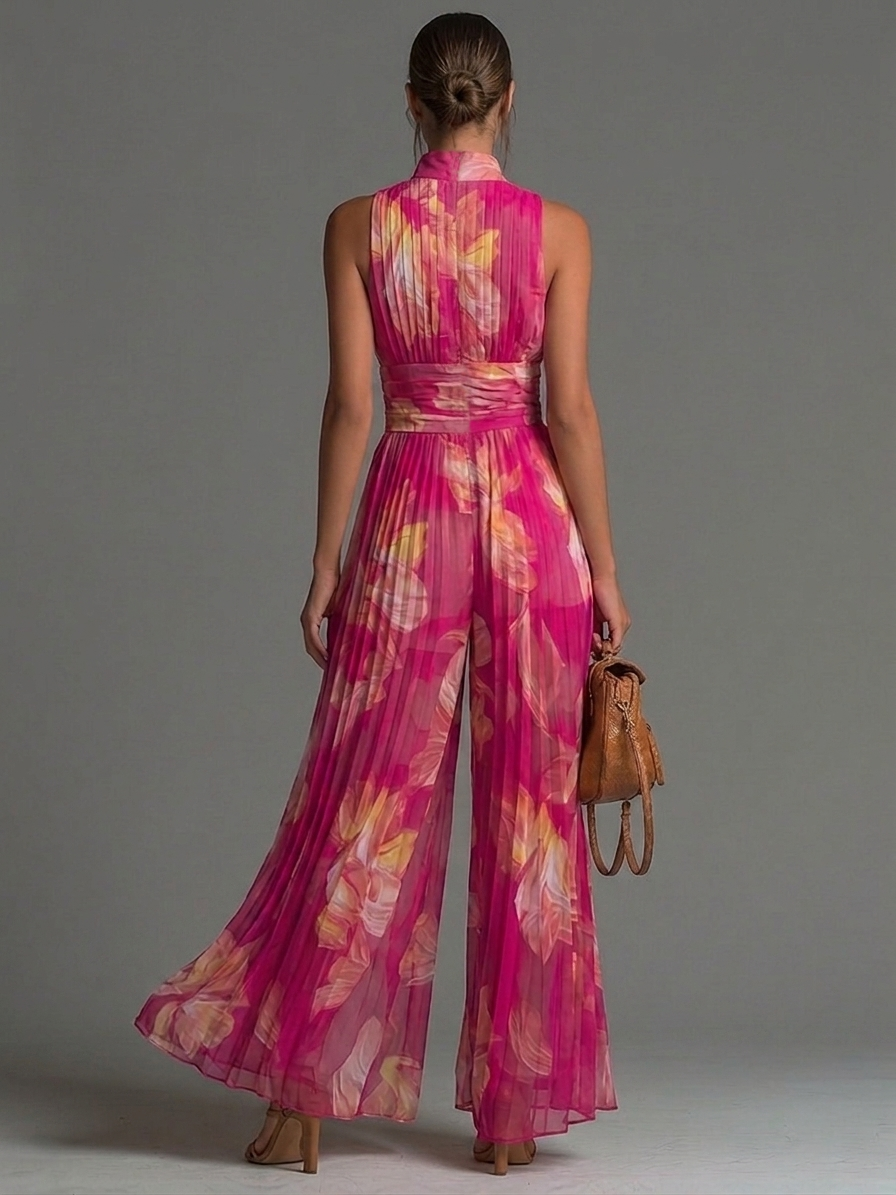 Mono Plisado Floral Fucsia
