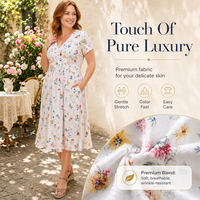 🌸 Vestido Floral con Escote en V y Detalle Retorcido en la Cintura