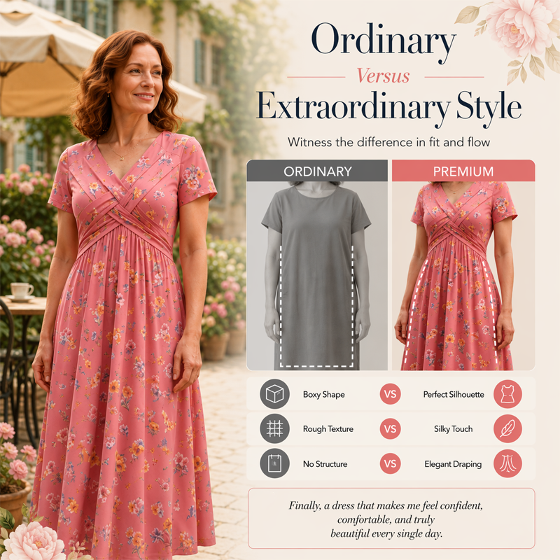 🌸 Vestido Floral con Escote en V y Detalle Retorcido en la Cintura