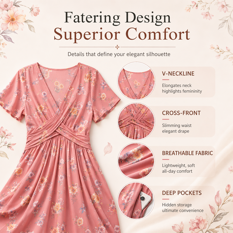 🌸 Vestido Floral con Escote en V y Detalle Retorcido en la Cintura